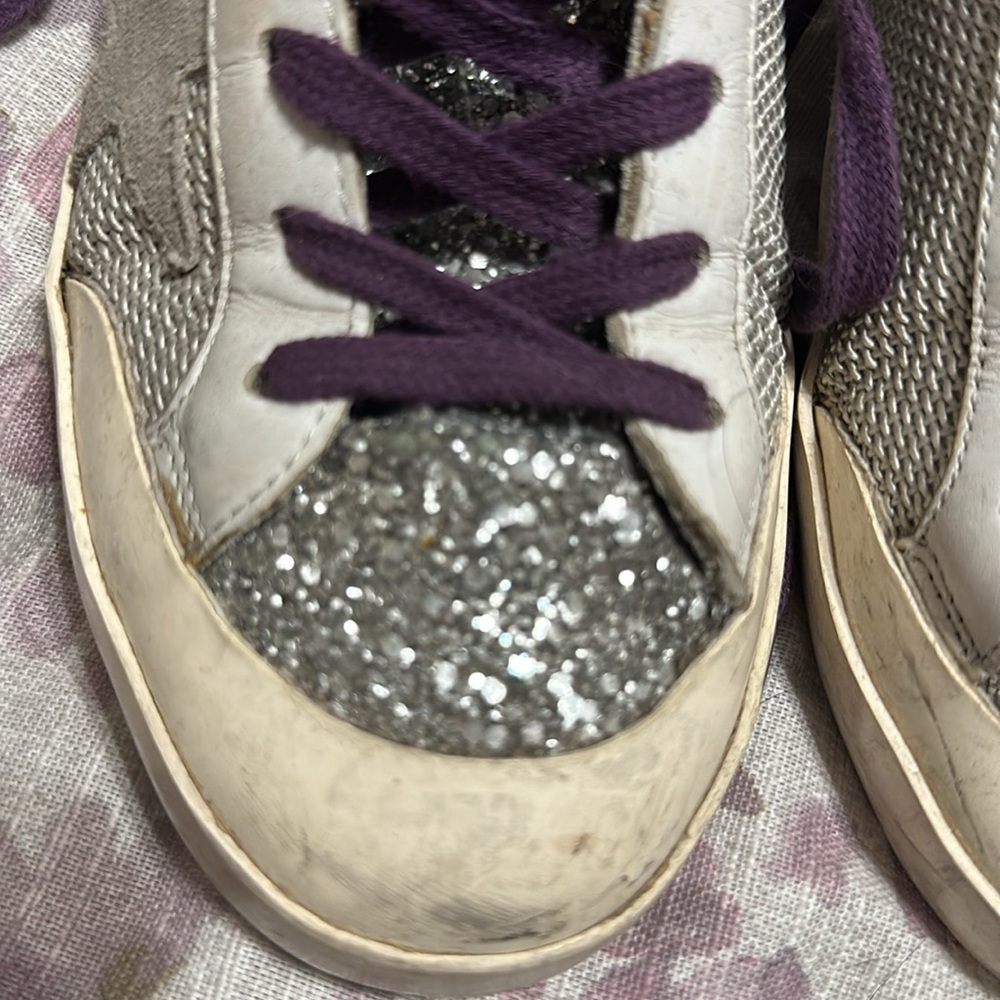 Golden Goose Silver Purple SuperStar Leather Glitter Sneaker 37 Limited Edition - Picture 7 of 11